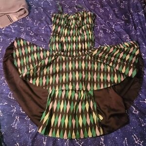 Pinup Couture Gloria Dress In Green House Harlequin With Removable Peplum